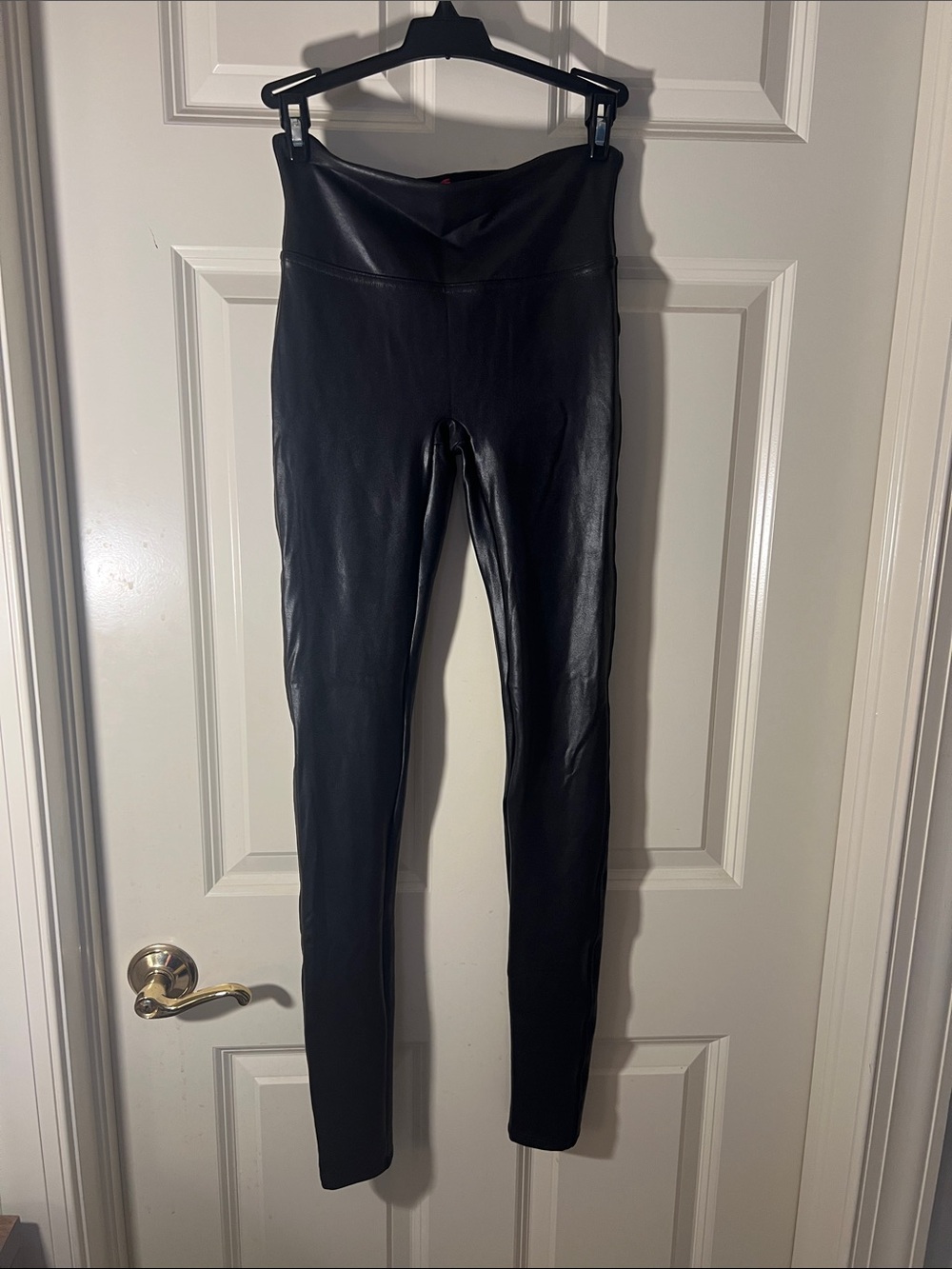 SPANX Black Faux Leather Leggings with Red Label